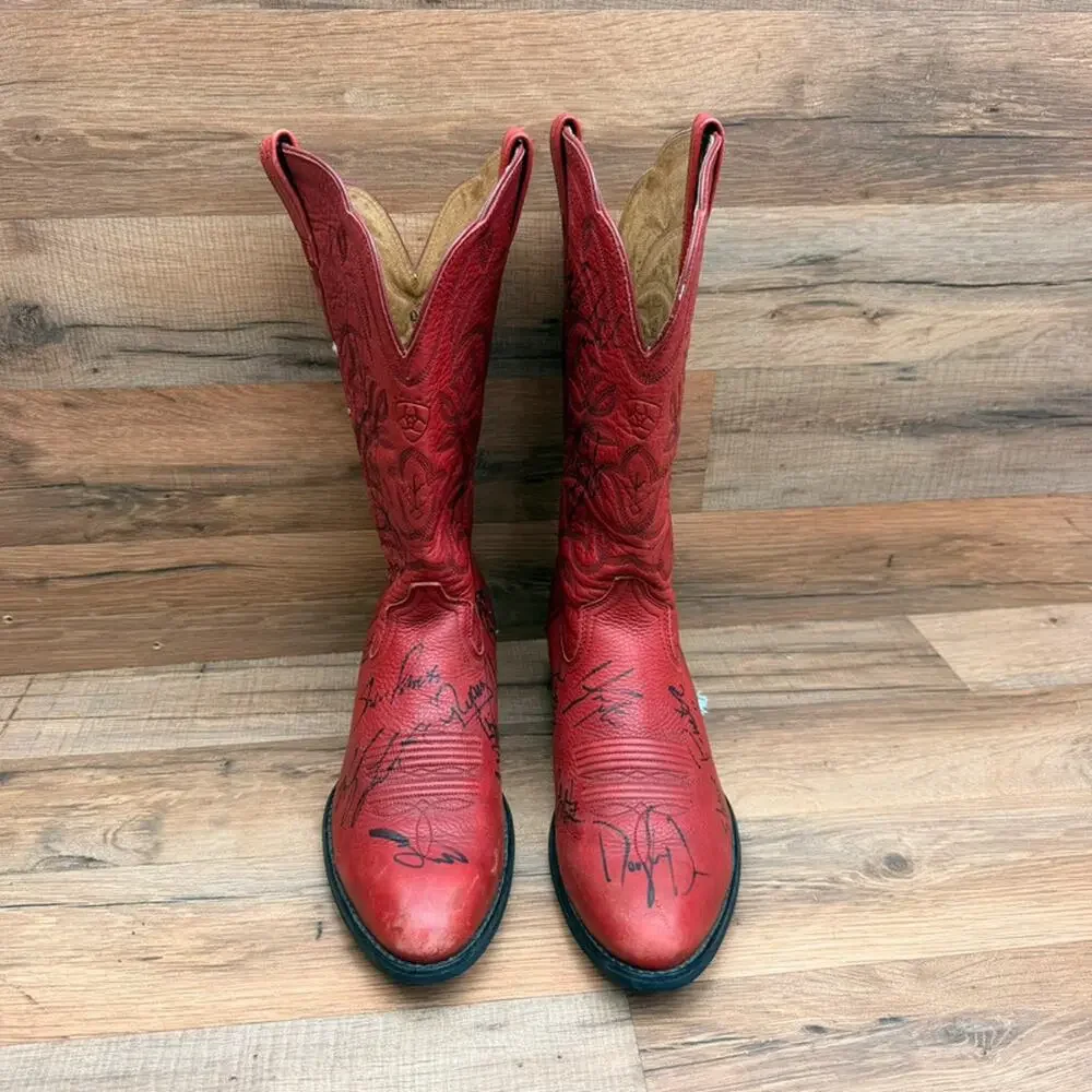 Ariat Womens Size 9 B Red Leather Cowboy Boots Signed Autographed